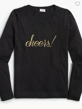 J. Crew Black Teddie Crewneck Sweater with Gold 'cheers!'